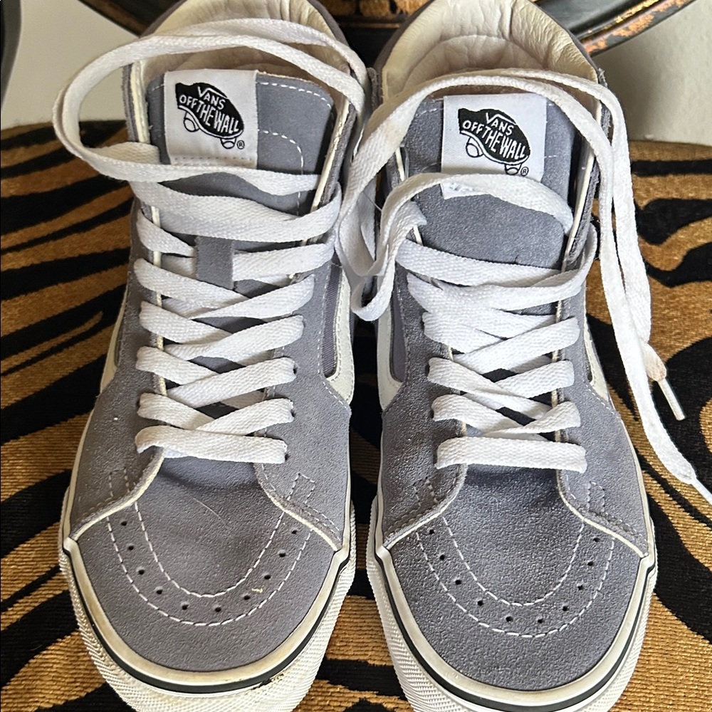 Vans Gray Suede High-Top Skate Shoes with White Accents